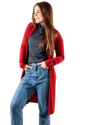 Cardigan Canelado Vermelho