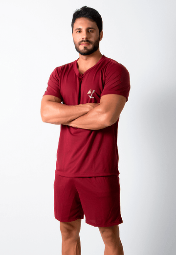 Pijama Masculino Curto Manga Curta Short Vinho