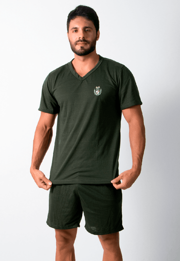 Pijama Masculino Curto Manga Curta Short Verde