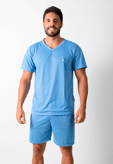 Pijama Masculino Curto Manga Curta Short Azul