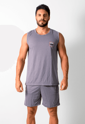 Pijama Curto Camiseta Short Cinza