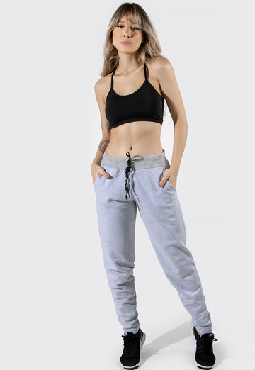 Calça Feminina Moletinho Jogguer Cinza Claro