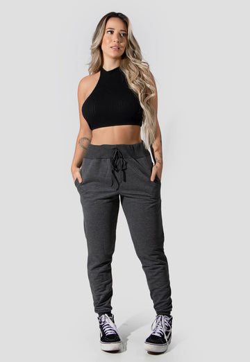 Calça Feminina Com Punho Cinza Chumbo