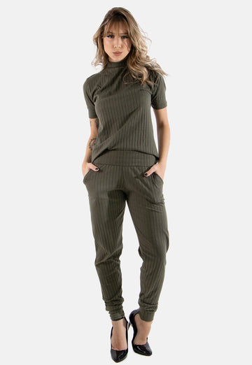 Conjunto Canelado Blusa e Calça Canelado Verde