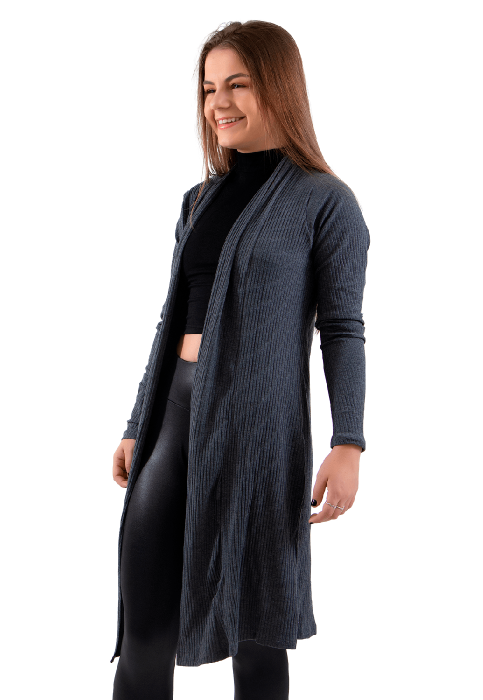 Cardigan Canelado Cinza