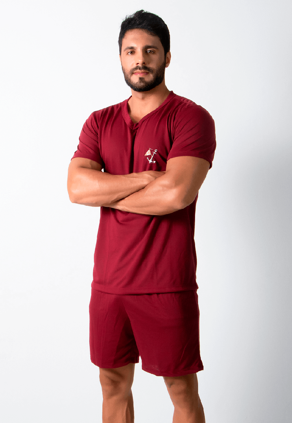Pijama Masculino Curto Manga Curta Short Vinho