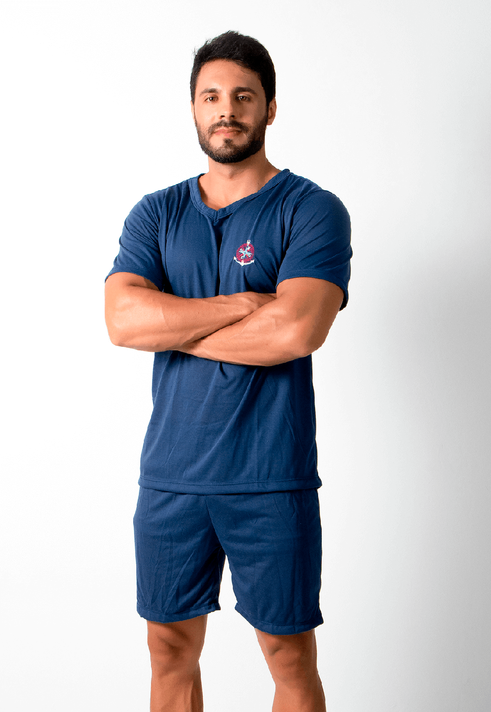 Pijama Masculino Curto Manga Curta Short Marinho