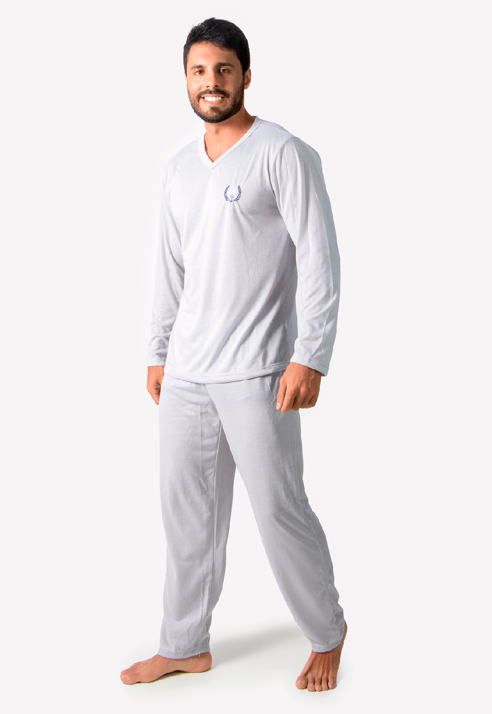 Pijama Longo Masculino Manga Comprida Calça Cinza