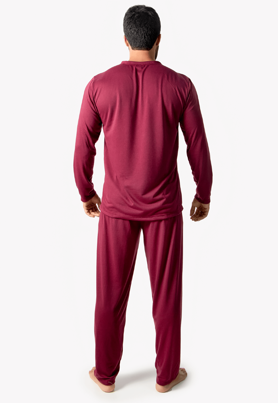 Pijama Longo Masculino Manga Comprida Calça Vinho