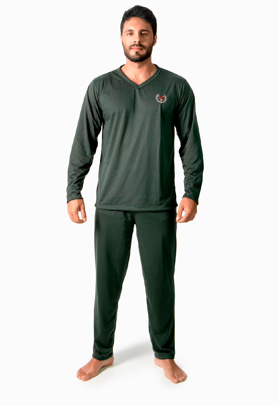 Pijama Longo Masculino Manga Comprida Calça Verde