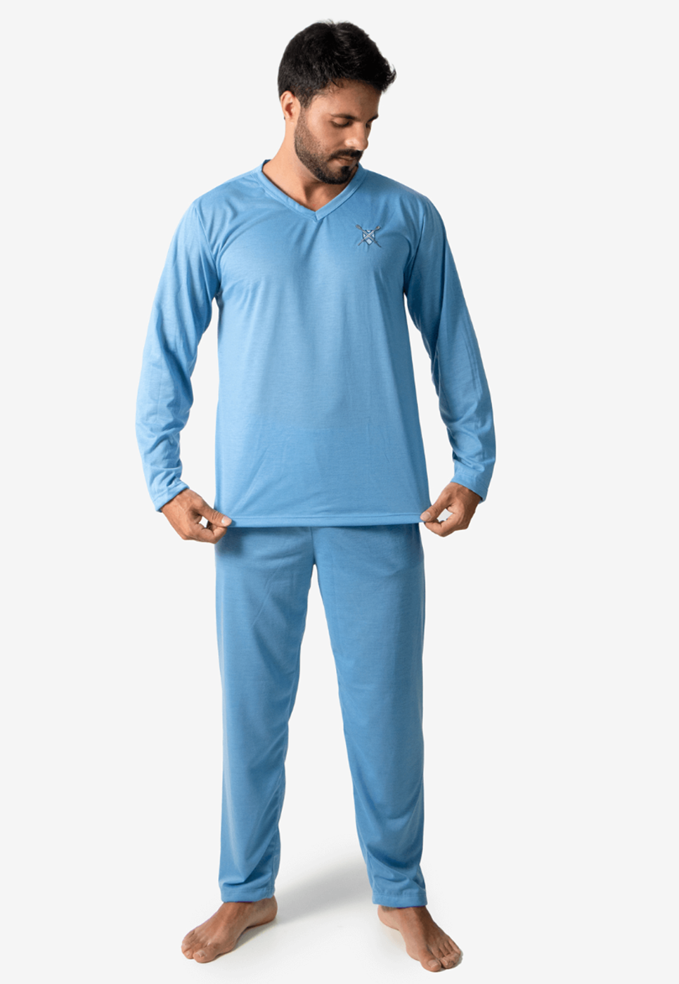 Pijama Longo Masculino Manga Comprida Calça Azul