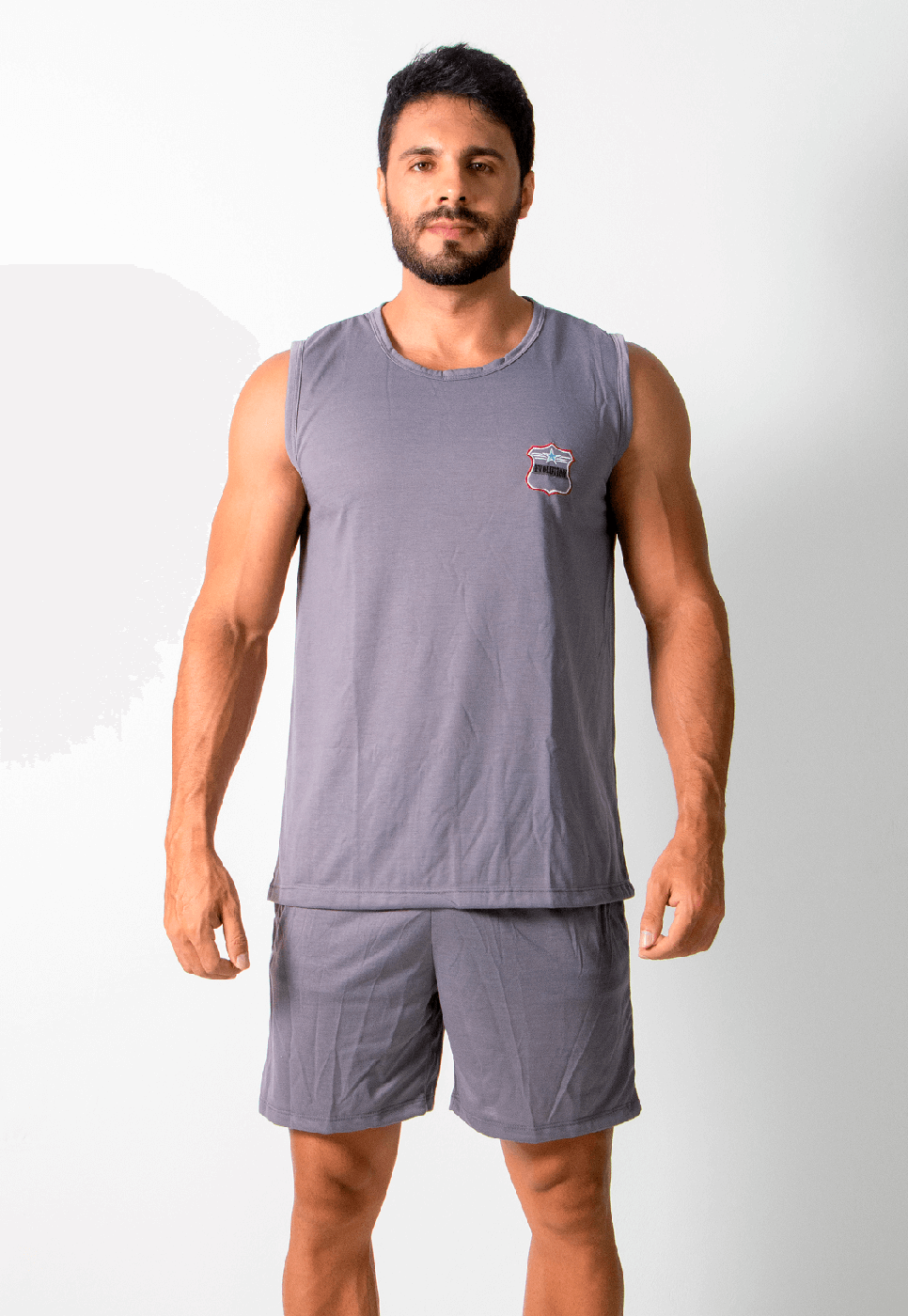 Pijama Curto Camiseta Short Cinza
