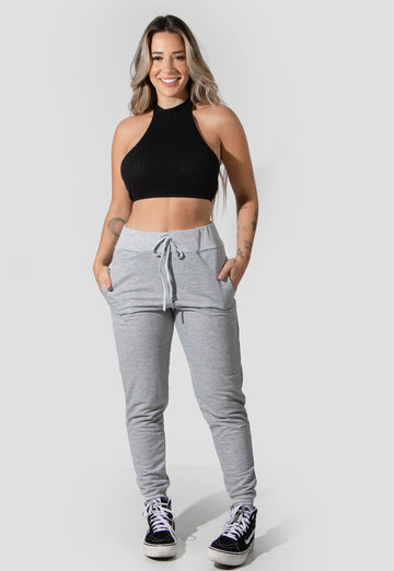 Calça Feminina Com Punho Cinza Claro