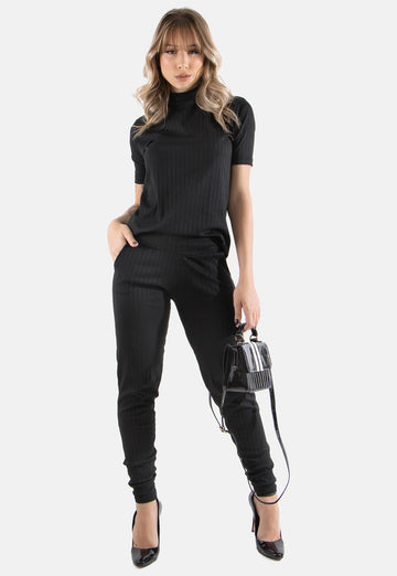 Conjunto Blusa e Calça Canelado Preto