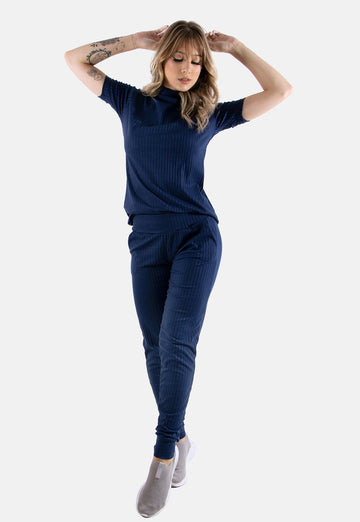 Conjunto Canelado Blusa e Calça Canelado Marinho